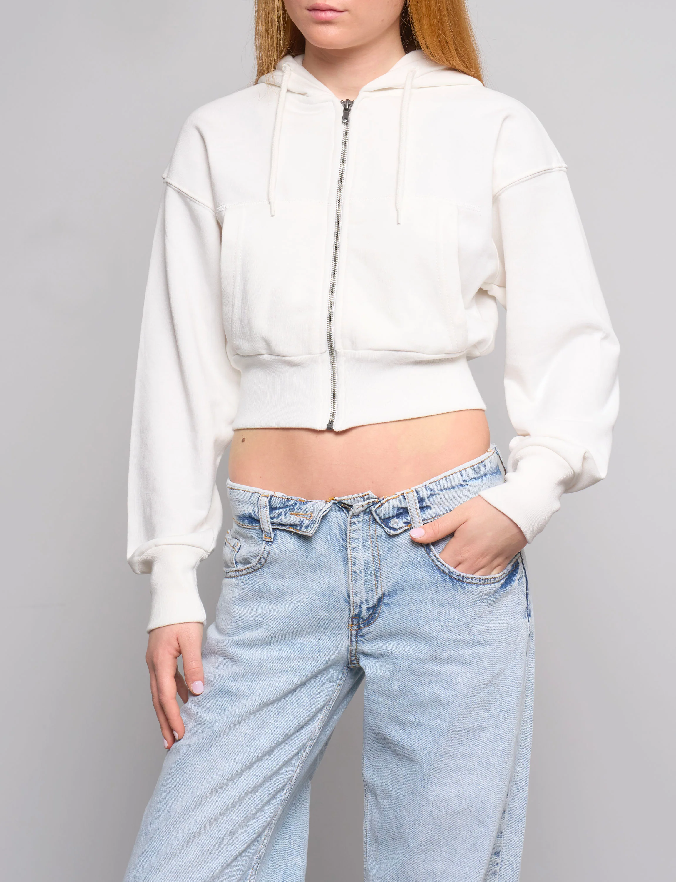 Felpa bianca crop con zip