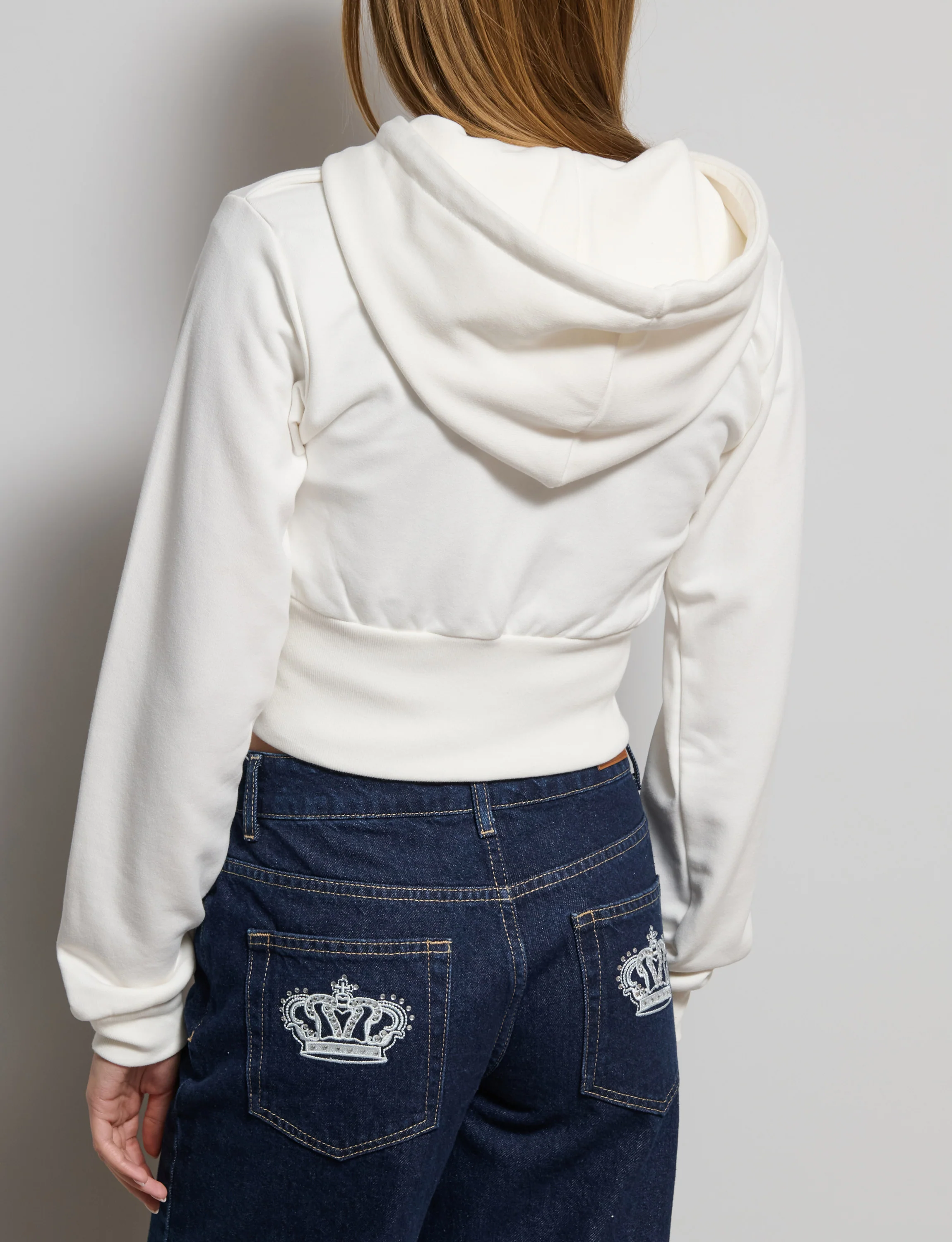 Felpa crop panna effetto corsetto - Image 3