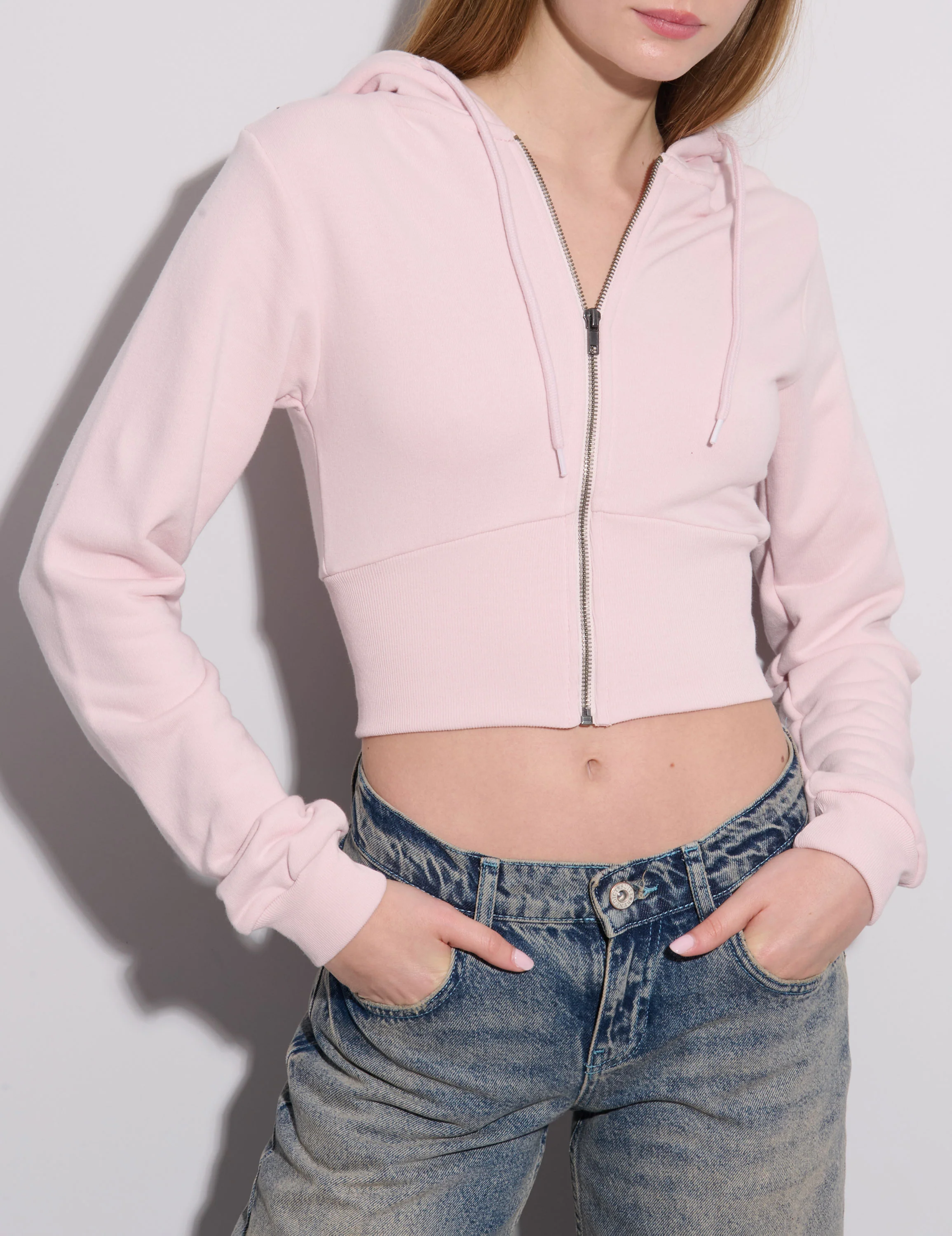 Felpa crop rosa effetto corsetto - Image 2