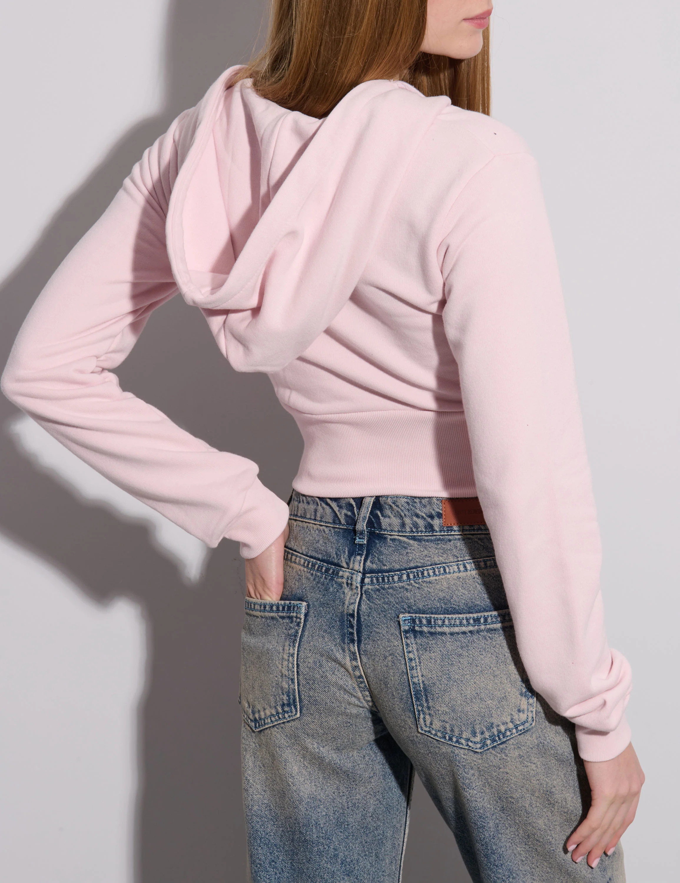 Felpa crop rosa effetto corsetto - Image 4