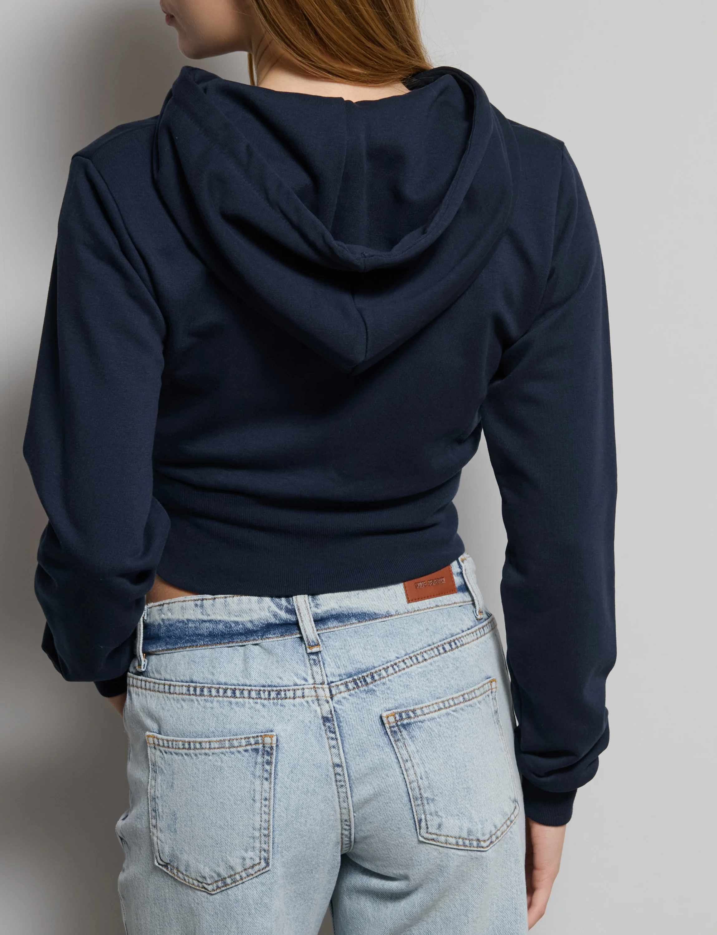 Felpa crop blu navy effetto corsetto - Image 3
