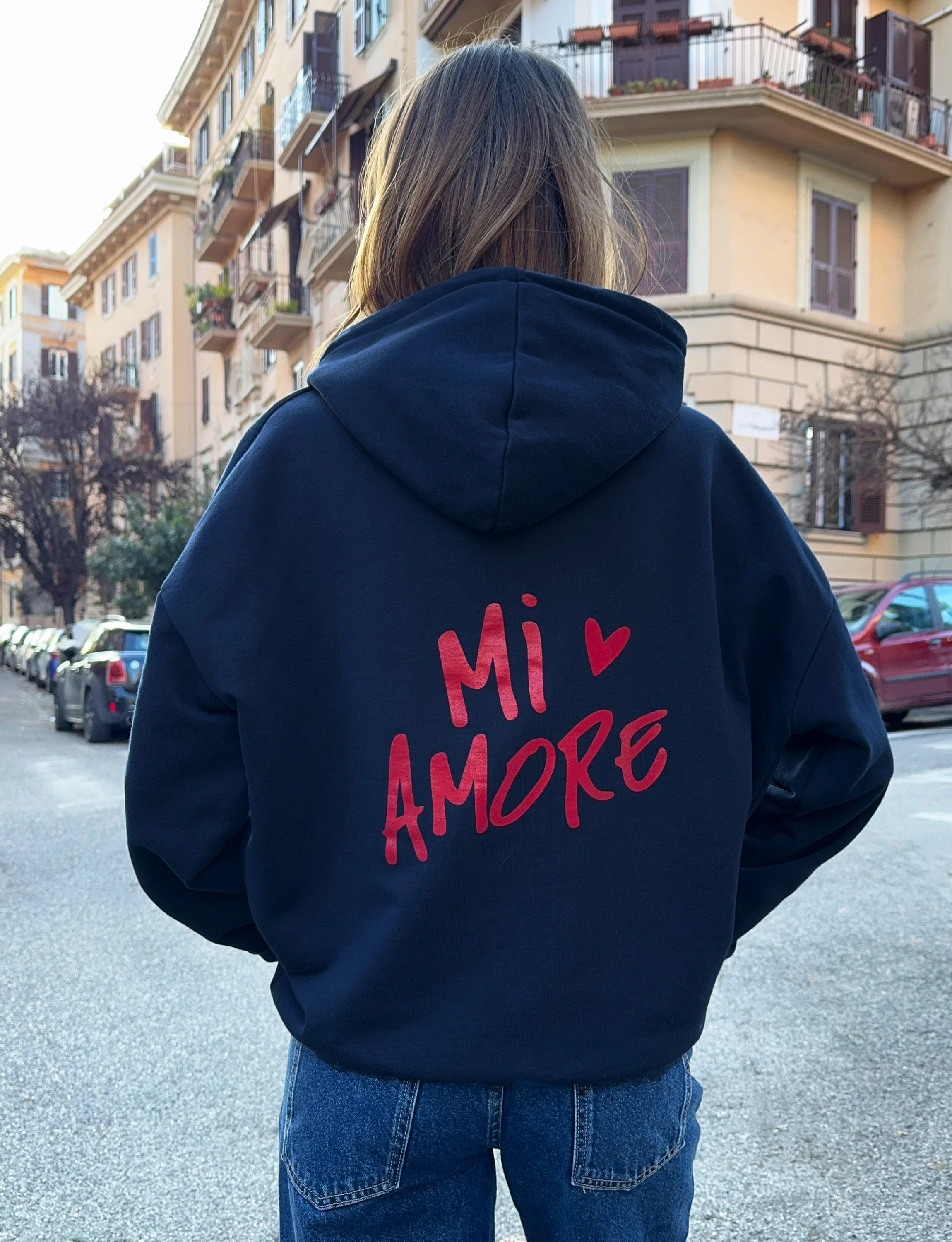 Felpa oversize unisex MI AMORE blu navy