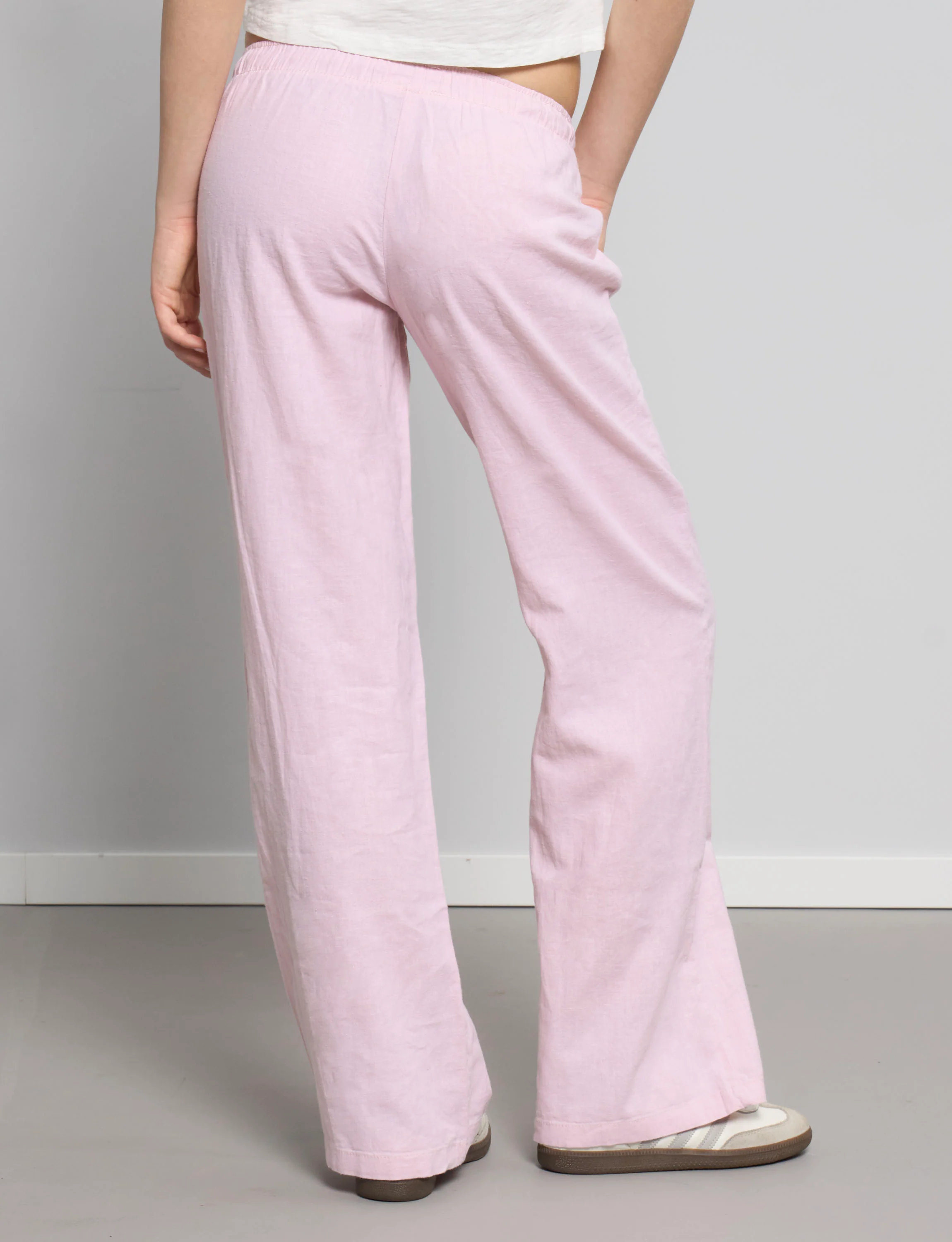 Pantalone in lino rosa a gamba ampia - Image 3