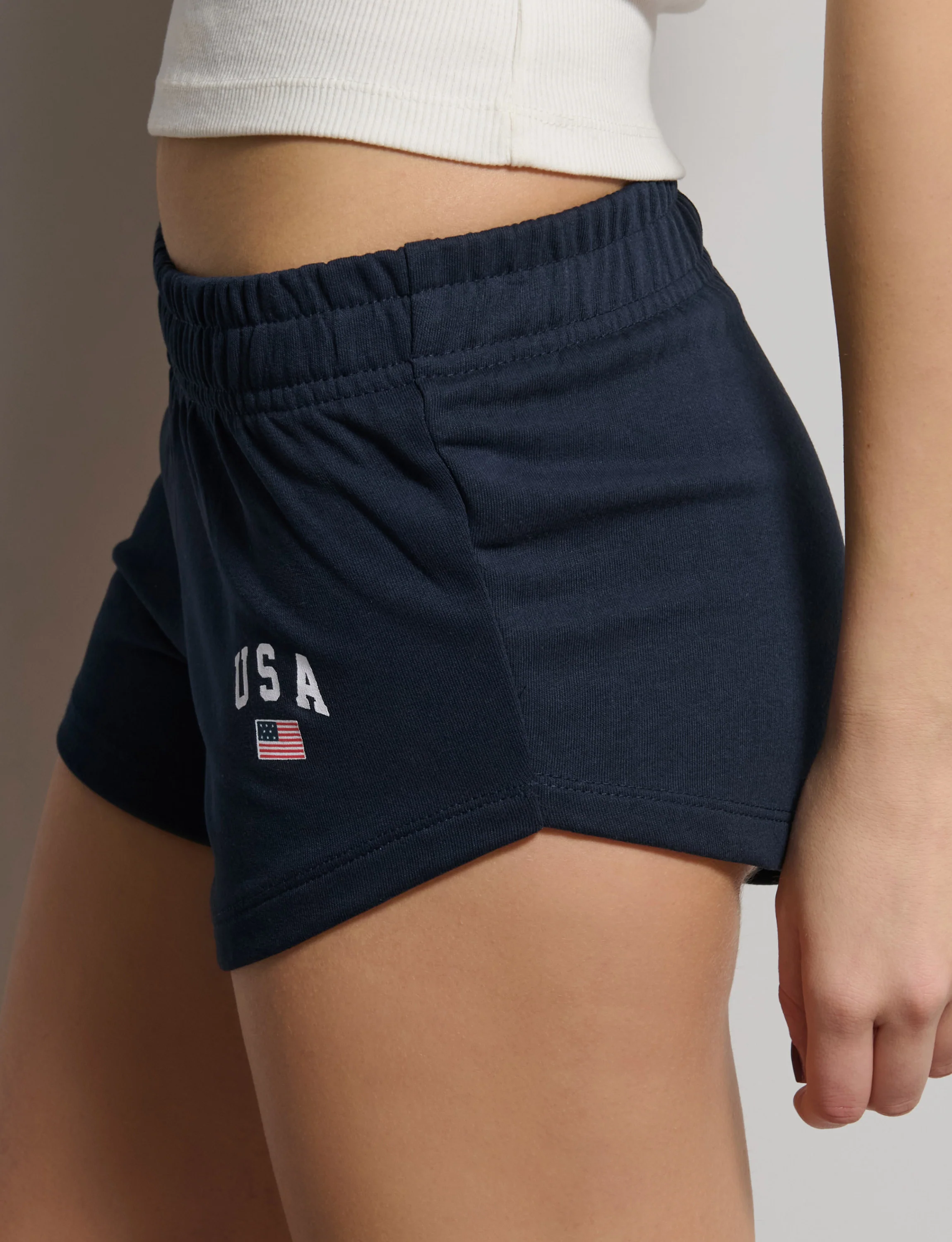 Short blu navy in felpa con stampa USA - Image 2