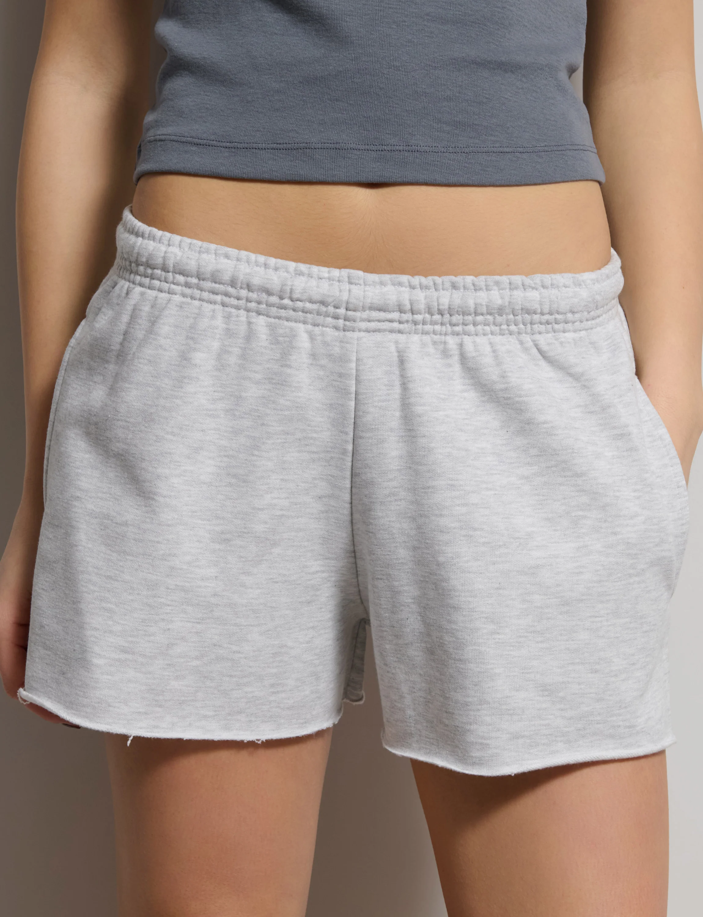 Short grigio chiaro melange in felpa