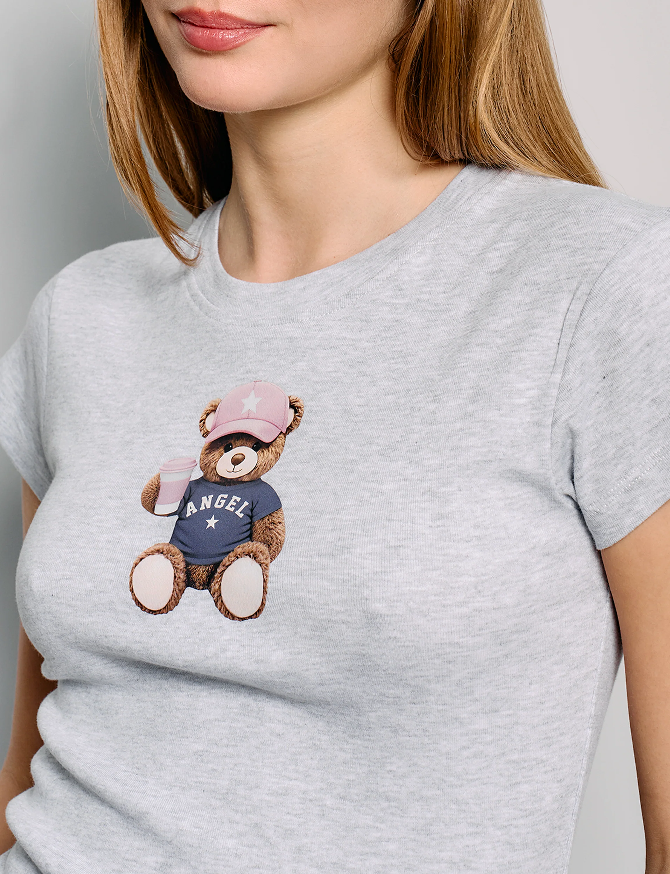 T-shirt grigia con stampa orsetto - Image 3