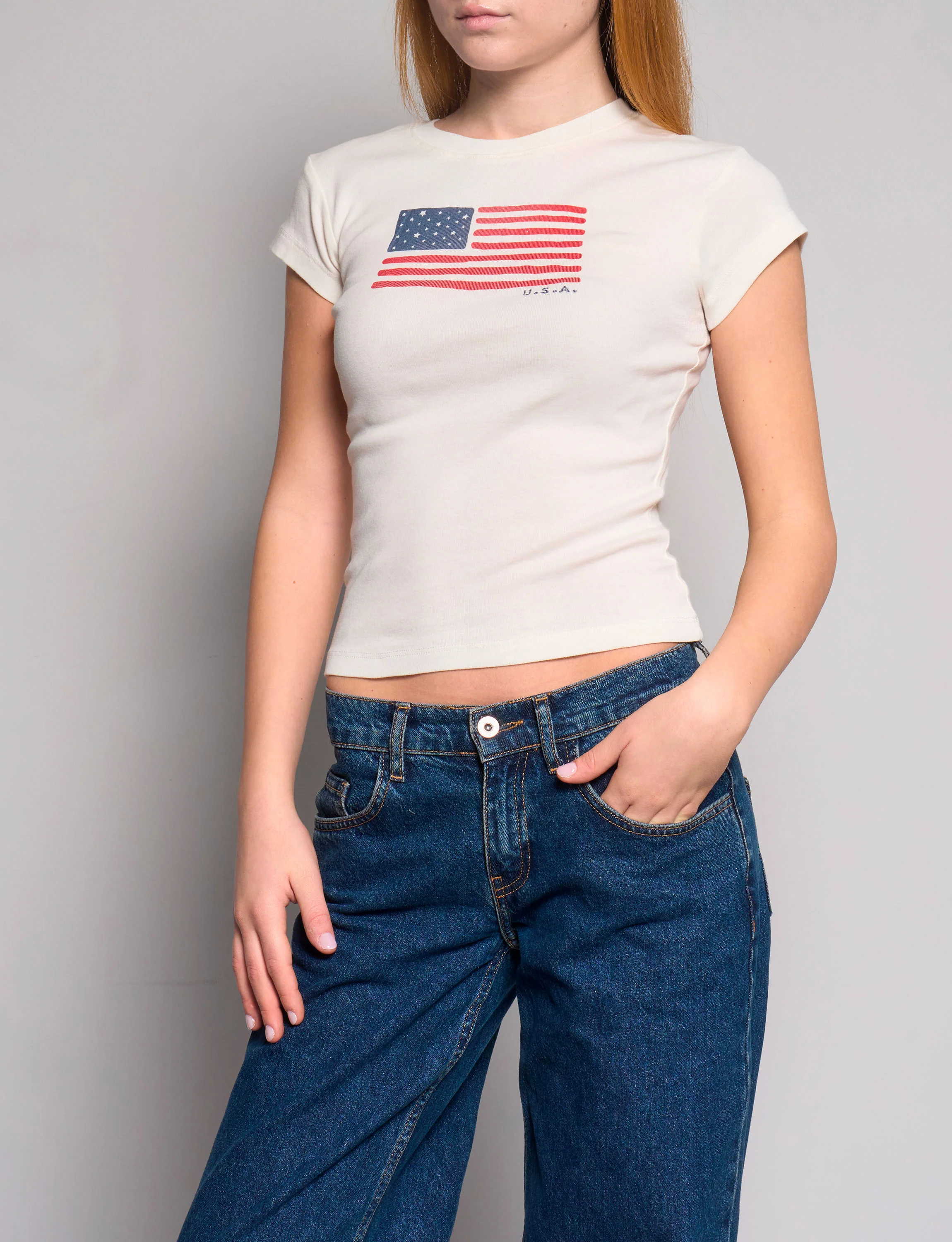 T-shirt bianca con bandiera USA - Image 2