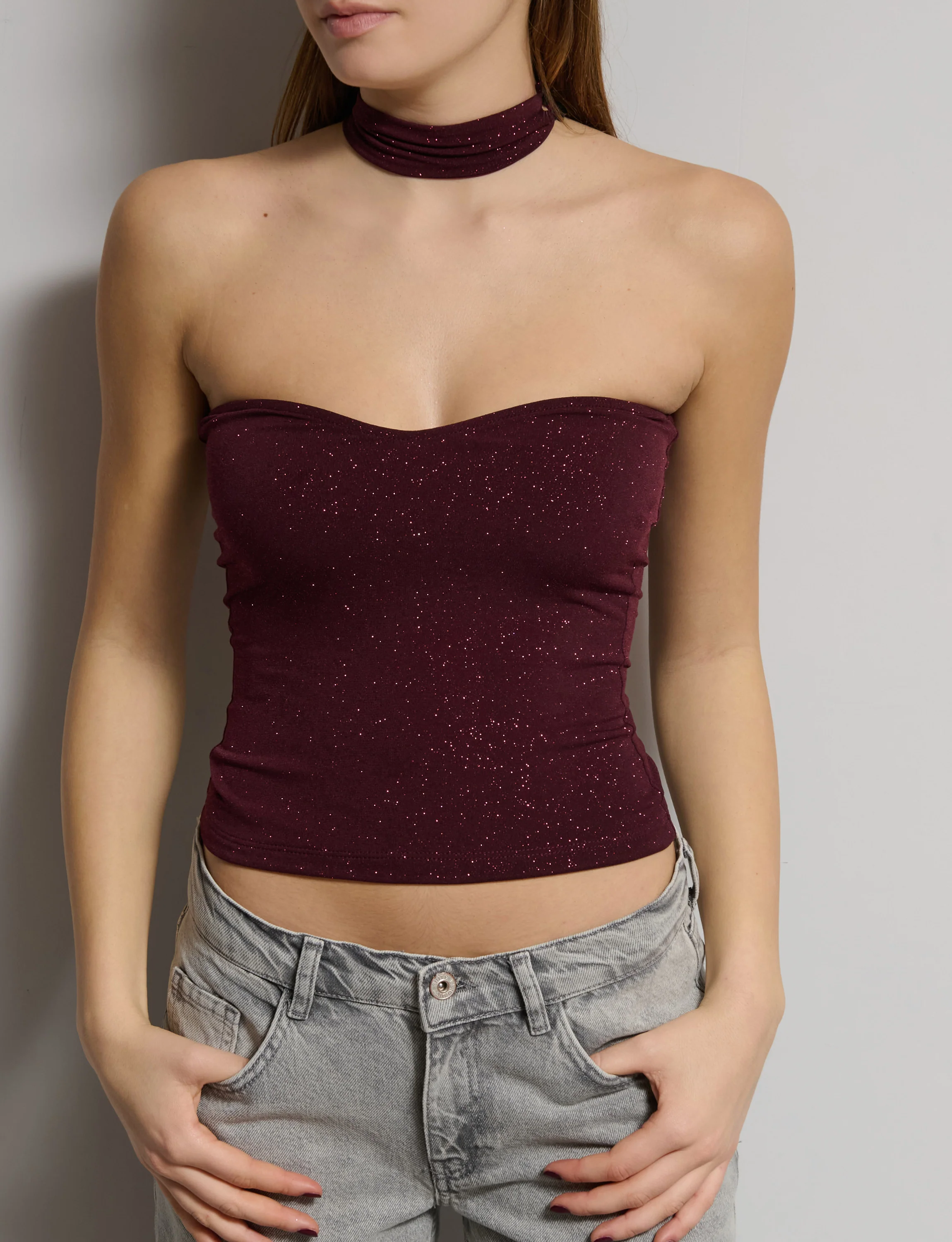 Top bordeaux a fascia in lurex con colletto - Image 2