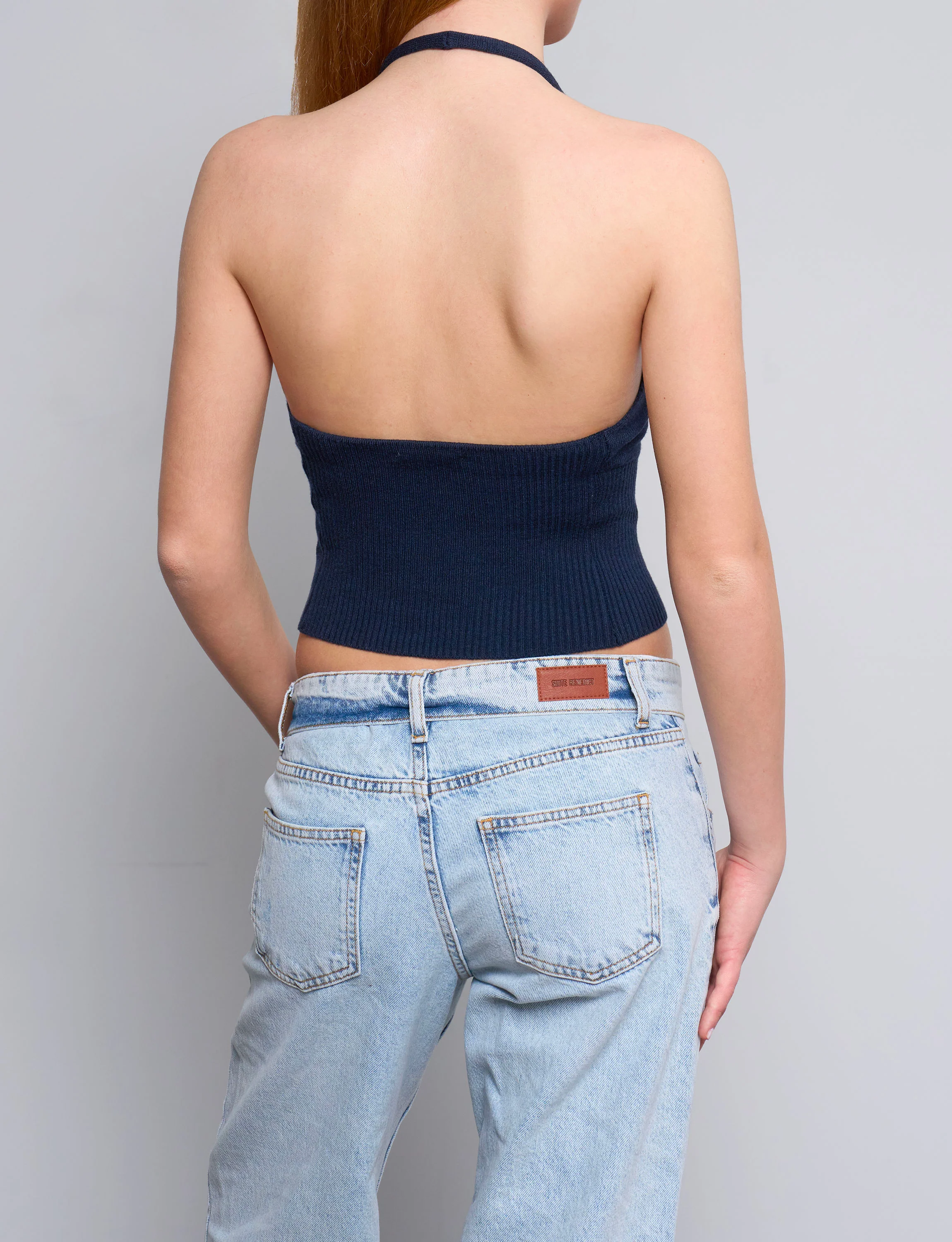Top blu navy in maglia con schiena scoperta - Image 5