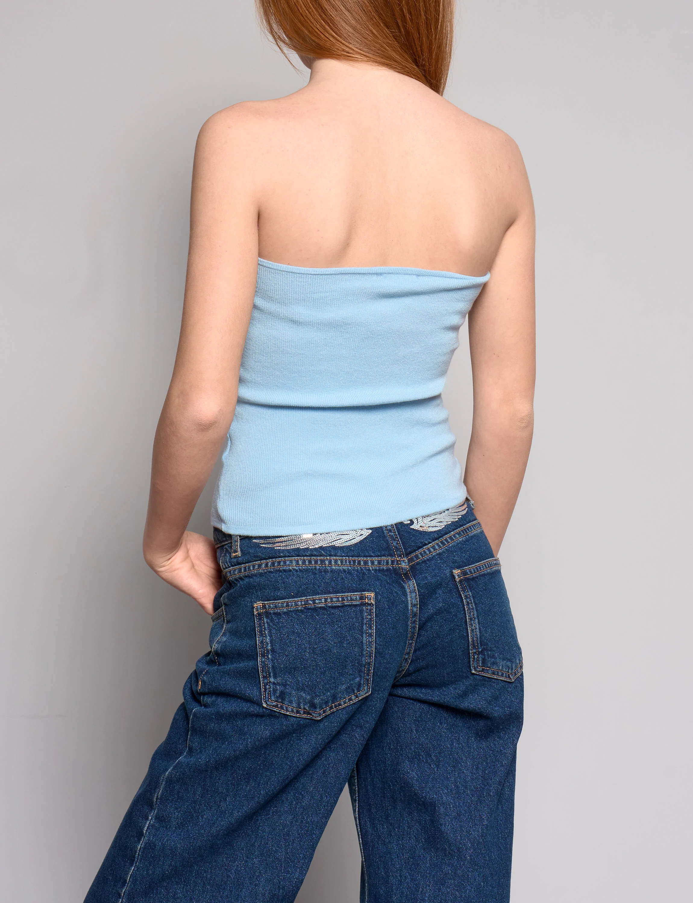 Top azzurro a fascia in maglia - Image 4