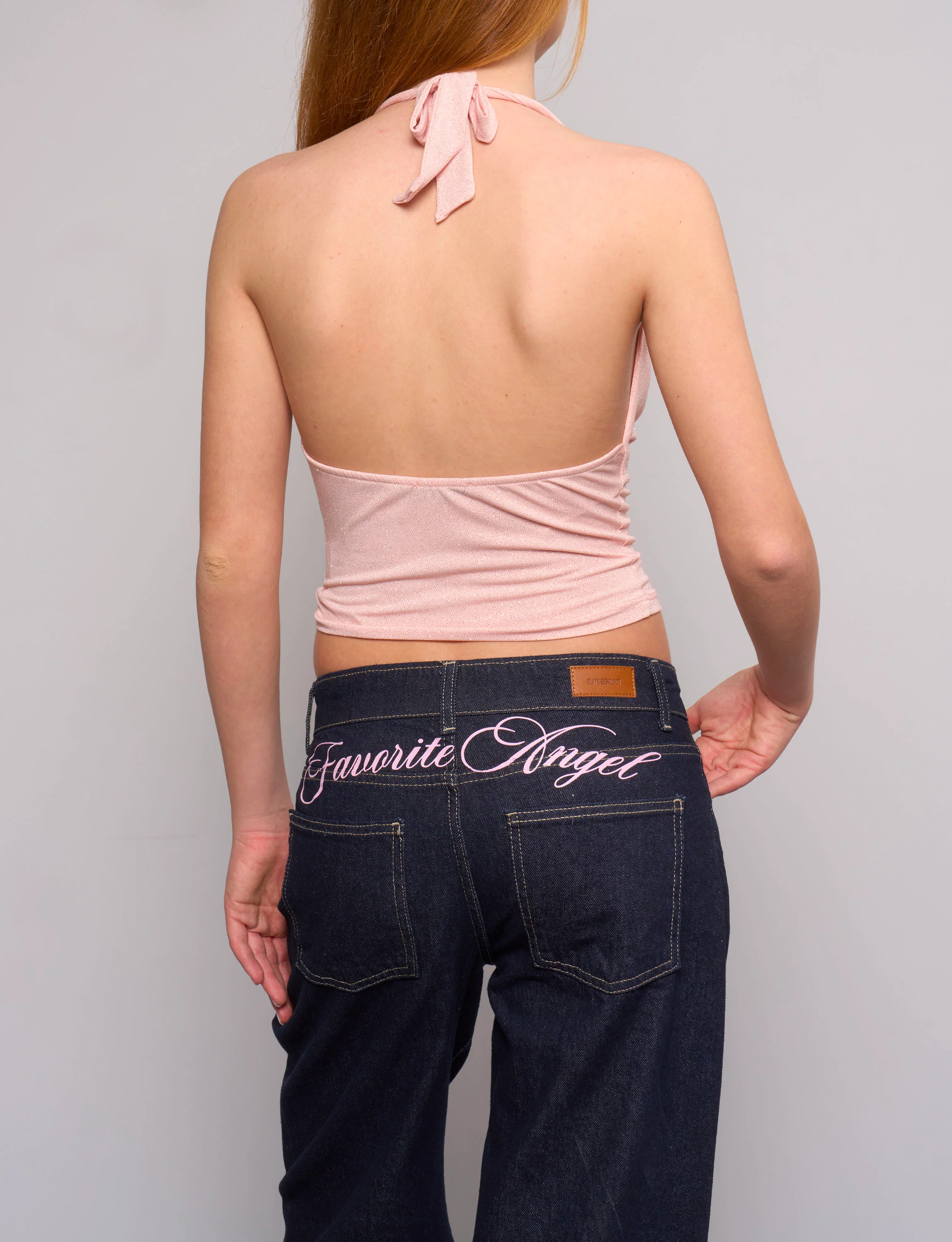 Top rosa in lurex con scollo morbido e schiena scoperta - Image 3
