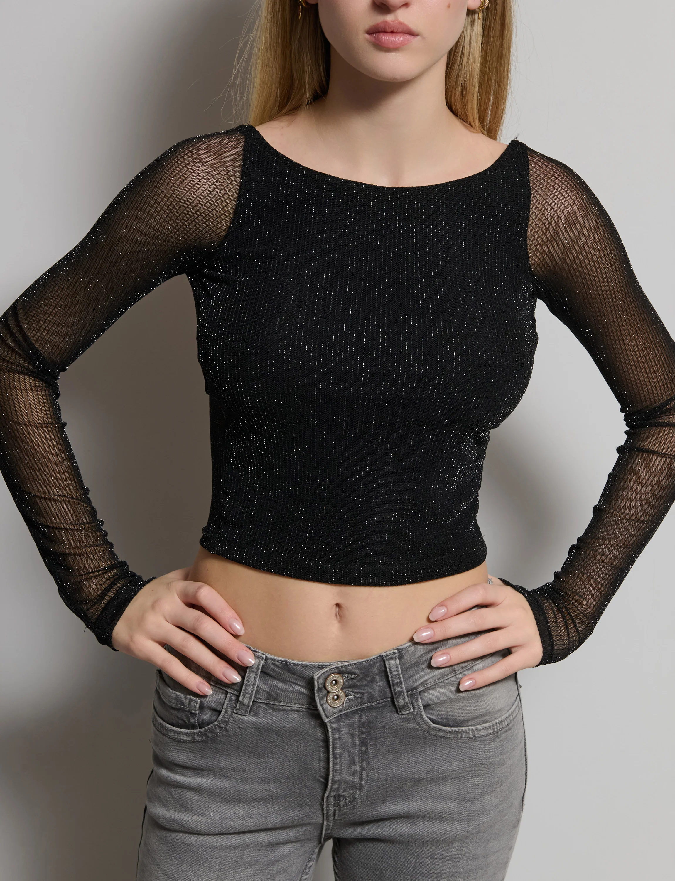 Top manica lunga in rete lurex - Image 3