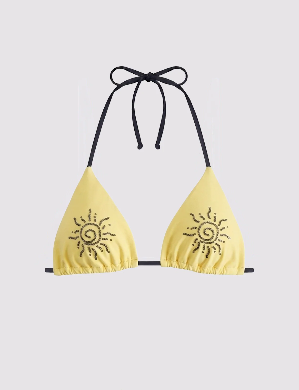Top bikini a triangolo giallo con ricamo soli in perline - Image 3