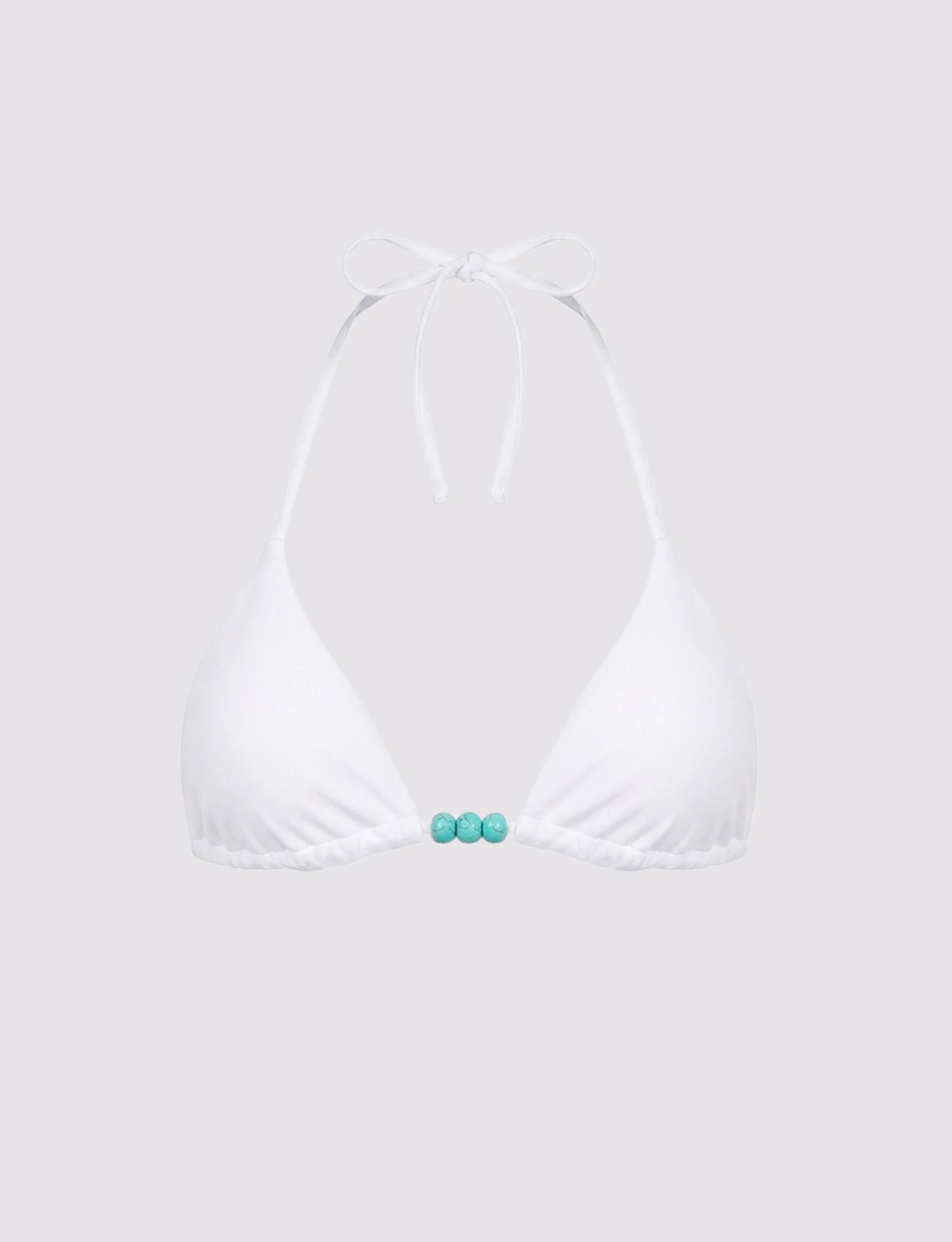 Top bikini a triangolo bianco con perline - Image 2